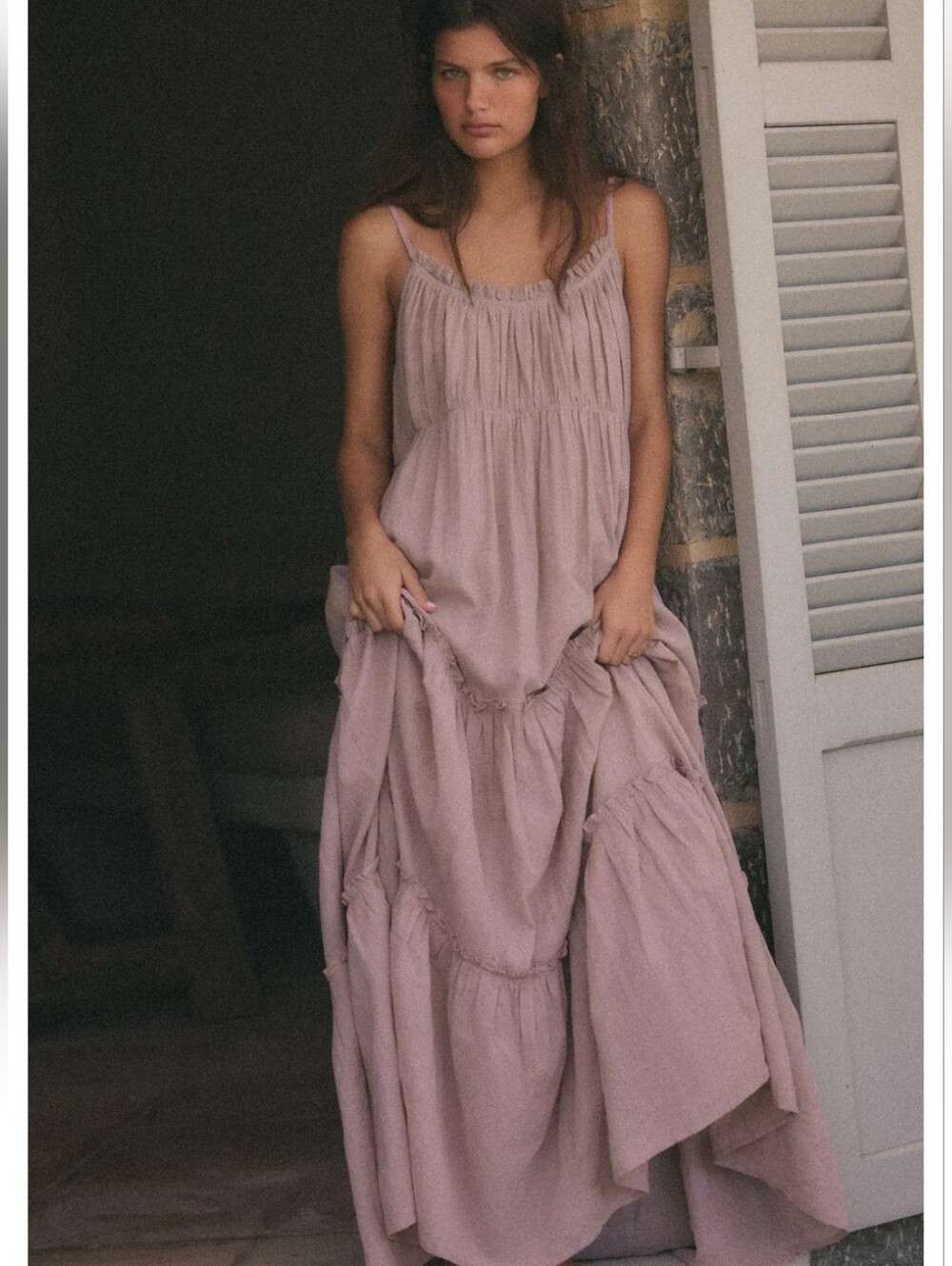 Zara Cotton Long Ruffled Maxi Dress